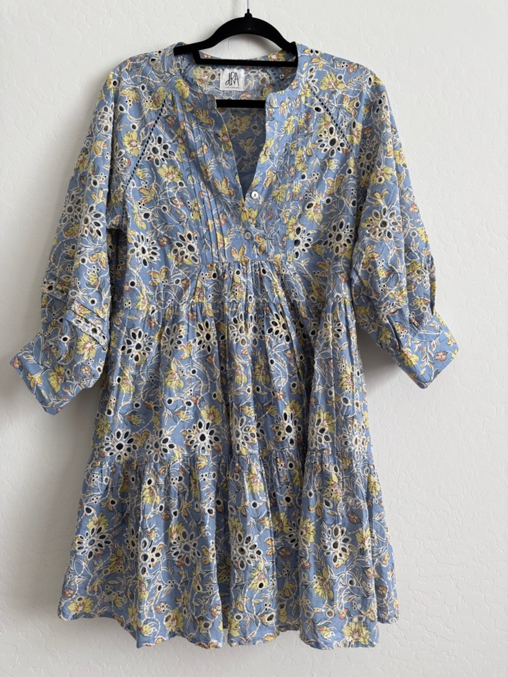 dRA for Anthropologie Yara Blue Eyelet Floral Dress Sz M